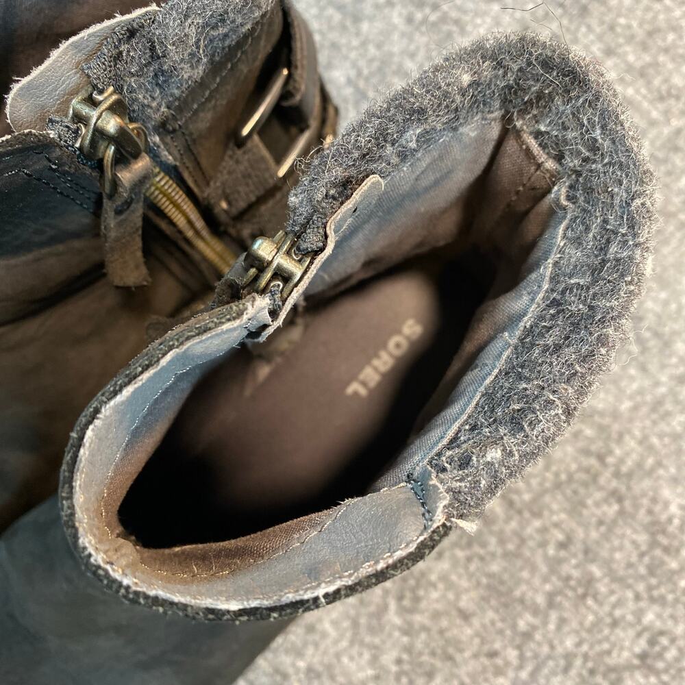 Sorel Lolla Womens 7.5 Waterproof Ankle Booties Black Nubuck Leather Heel Straps - Picture 7 of 9